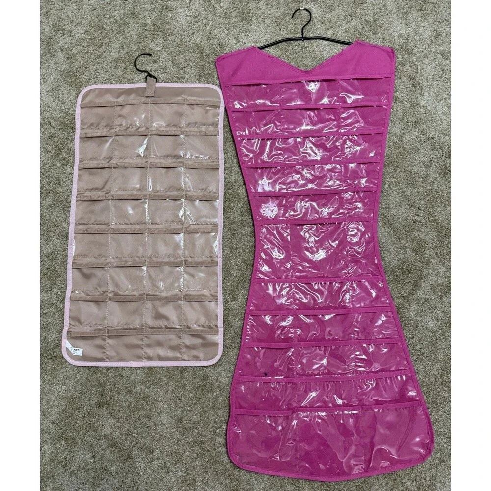 Lot of 2 Jewelry Hanging Storage Organizers PINK 'Honey Can Do' & 'Bag Smart'